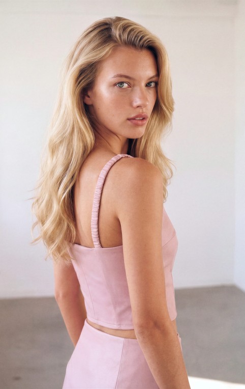 Leather Tank Top With Dropped Straps Pink